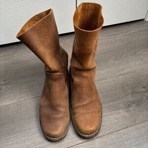 Roots Roll Over Top Tribal Brown Leather Slouch Boots